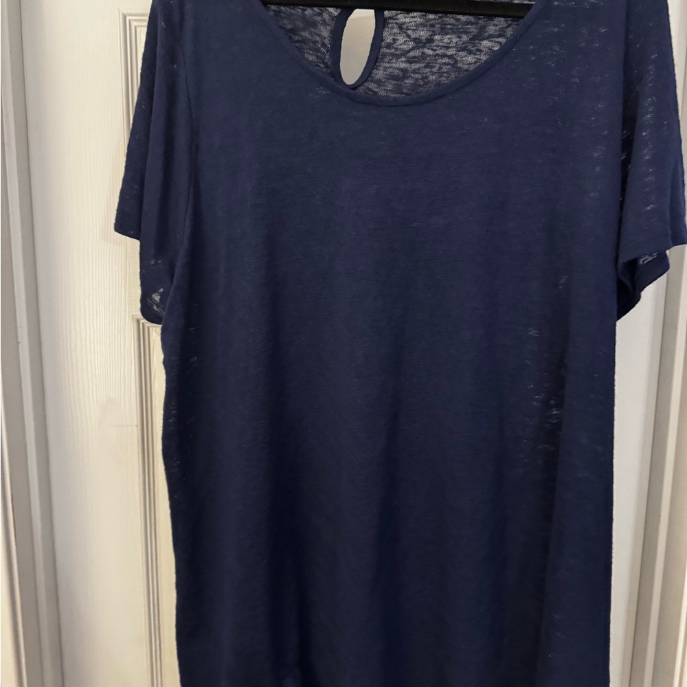 Blue Short Sleeve T-Shirt Classic Crew Neck with Chiffon back